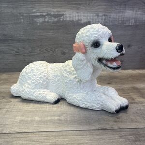Poodle Dog Pink Bows Realistic Statue Universal Statuary Chalkware Vintage